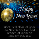 Sachi is closed on New Year's Day